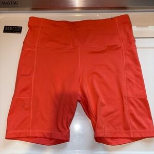 Athletic Works Neon Orange Biker Shorts with Pockets Size Medium
